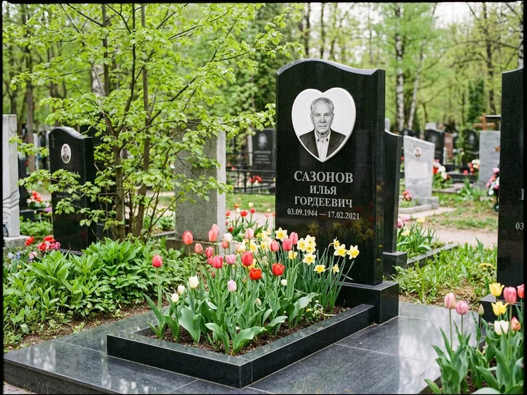 Цветной керамический портрет на памятнике в Новосибирске