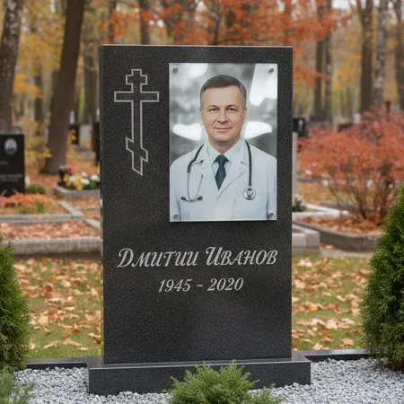 Портрет на стекле 180×240 мм на чёрной стеле в Новосибирске
