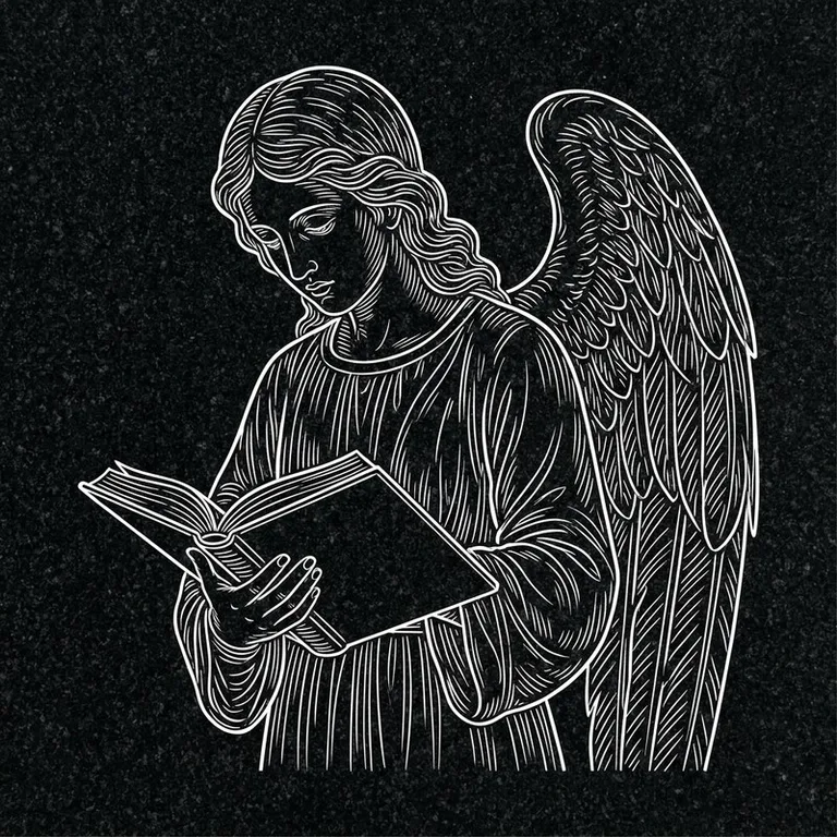 Эскиз гравировки ангела на памятник — ангел с раскрытой книгой в Новосибирске
