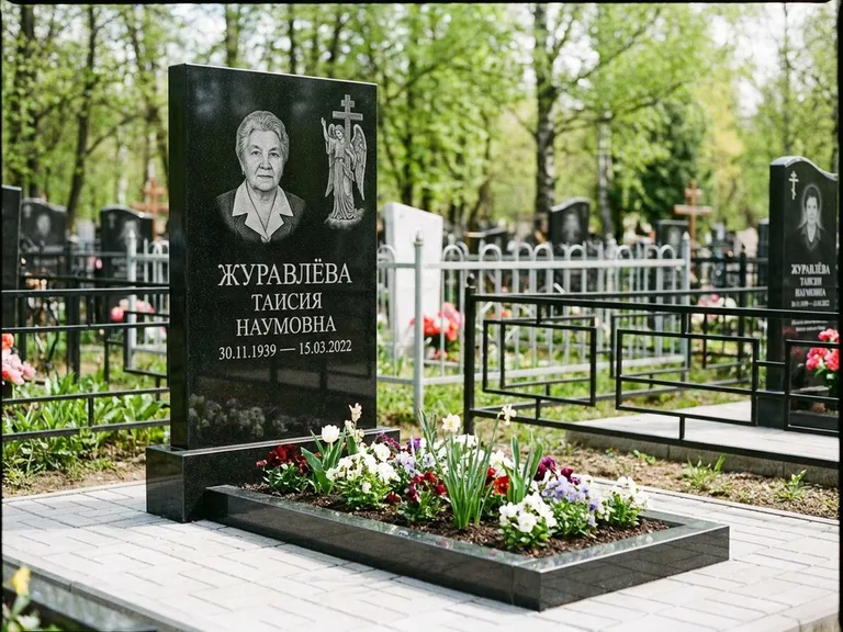 Памятник с гравировкой ангела — гравировка ангела с голубем по диагонали стелы, работа «Журавлёва» в Новосибирске