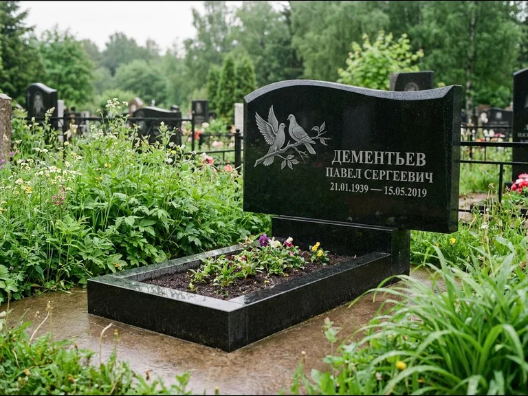 Памятник с гравировкой голубей — гравировка голубей, работа «Дементьев» в Новосибирске