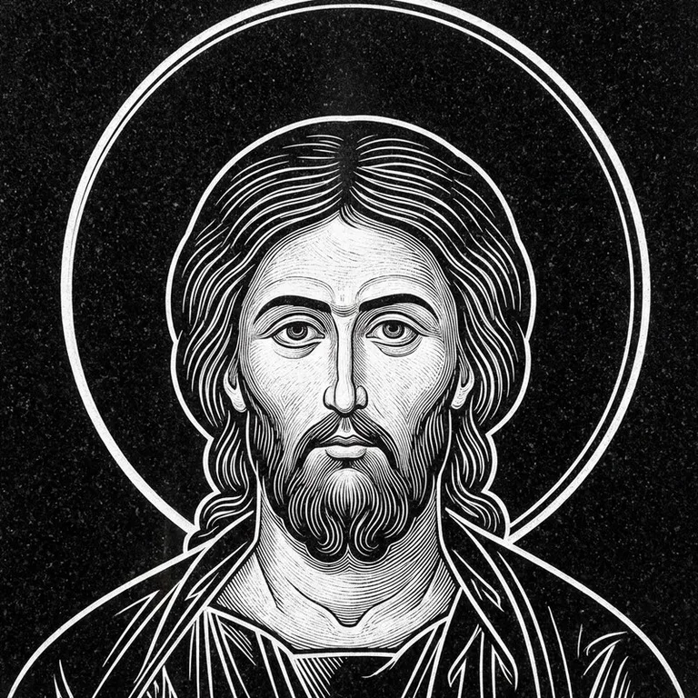 Эскиз иконы: Архангел Михаил — воинам и мужчинам, гравировка на памятник в Новосибирске