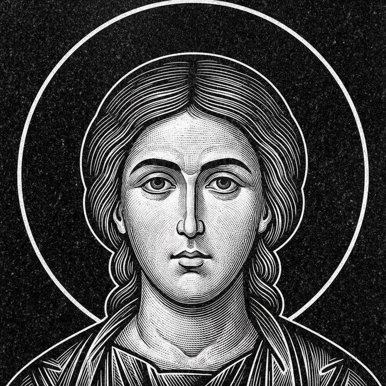 Эскиз иконы: Георгий Победоносец — воинам, гравировка на памятник в Новосибирске