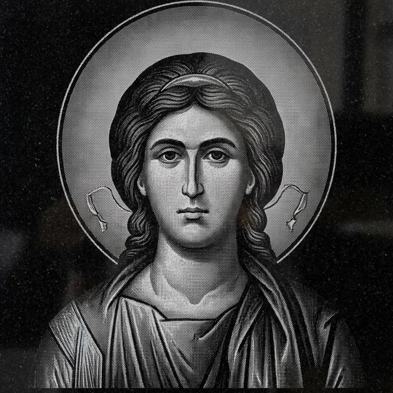 Эскиз иконы: Архангел Михаил (полутон) — образ архангела в полутонах, гравировка на памятник в Новосибирске