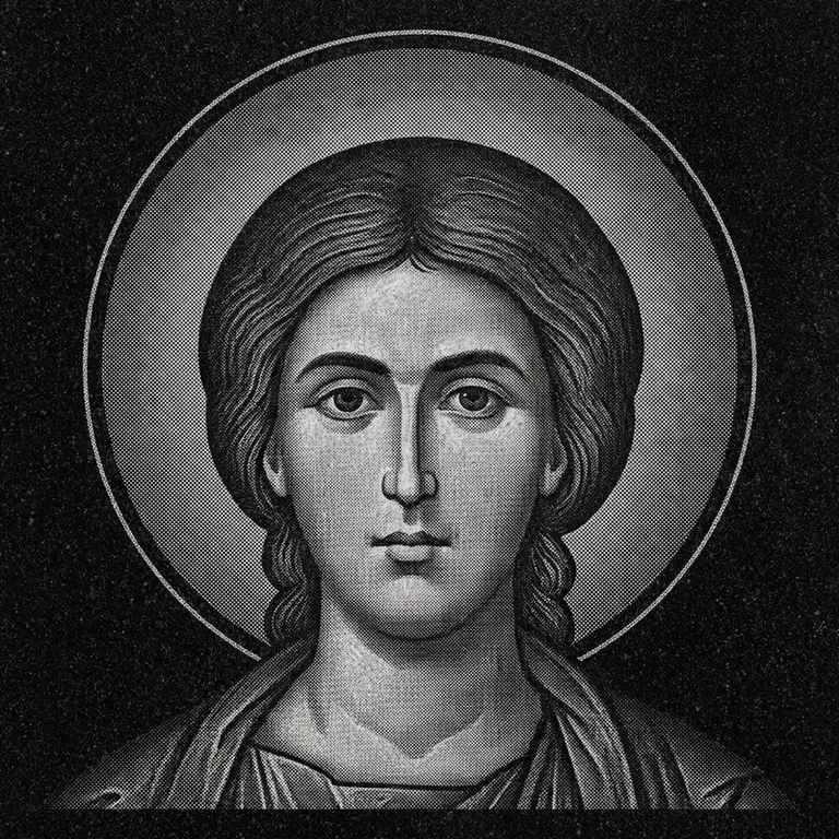 Эскиз иконы: Георгий Победоносец (полутон) — воинский образ, гравировка на памятник в Новосибирске