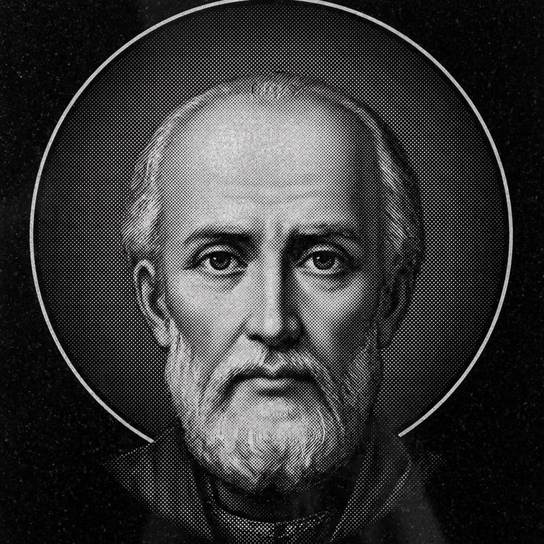 Эскиз иконы: Николай Чудотворец (полутон) — объёмный лик святителя, гравировка на памятник в Новосибирске