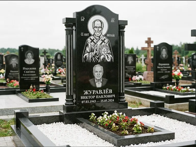Памятник с гравировкой иконы — икона в резном киоте, работа «Верещагина» в Новосибирске