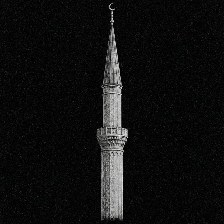 Эскиз: Минарет (фотореализм) — одиночный минарет с полумесяцем в Новосибирске