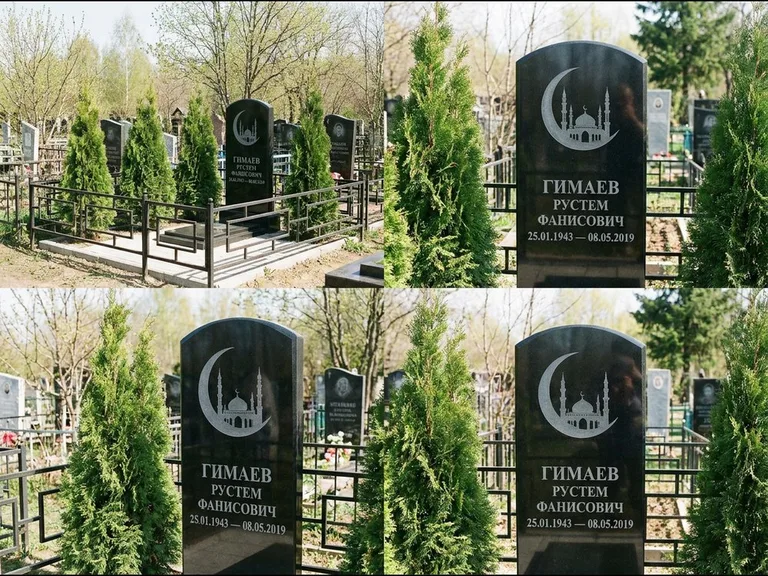 Памятник с гравировкой полумесяца — гравировка полумесяца над силуэтом мечети, работа «Гимаев» в Новосибирске