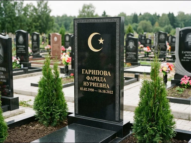 Памятник с гравировкой полумесяца — гравировка полумесяца, работа «Гарипова» в Новосибирске