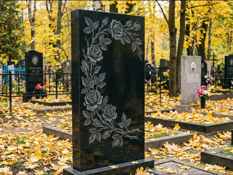 Цветы и орнамент — гравировка с выездом на кладбище в Новосибирске