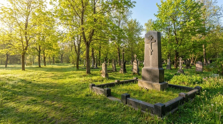 Гранитный памятник на Солонечном кладбище в Рудничном районе Кемерова