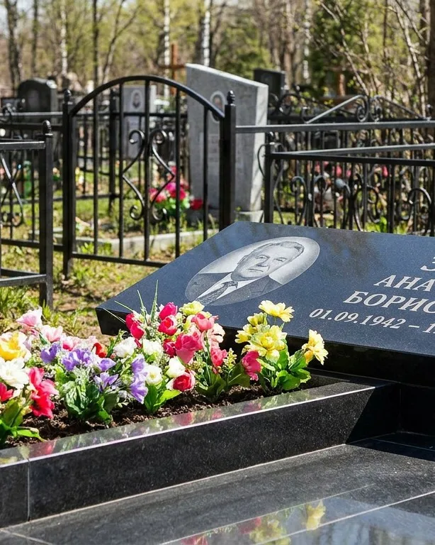 Премиум памятник под ключ с мощением и оградой в Новосибирске