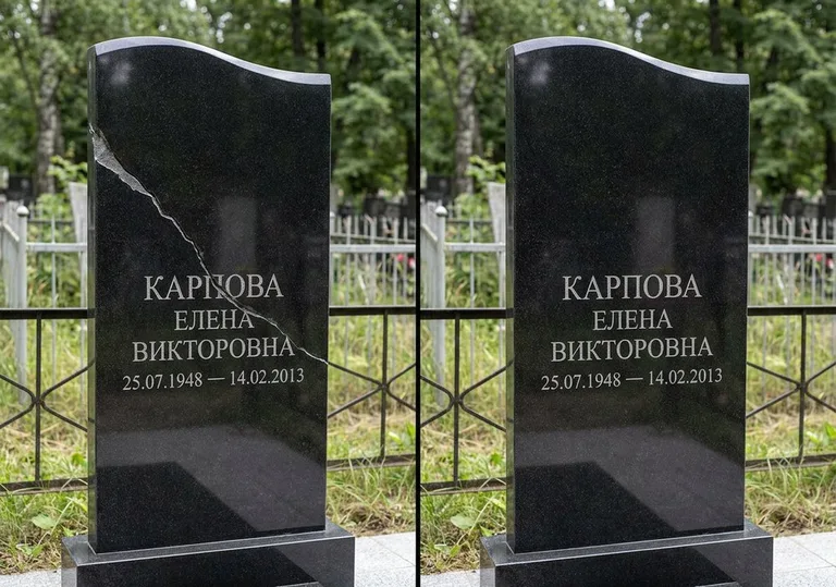 Заделка трещины на чёрном граните: до и после в Новосибирске