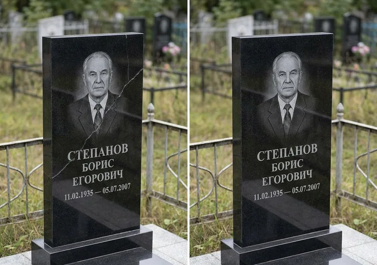 Восстановление надписи и портрета на памятнике: до и после в Новосибирске