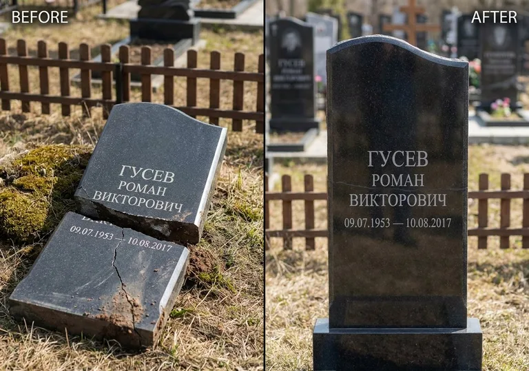 Склейка расколотого памятника: до и после в Новосибирске