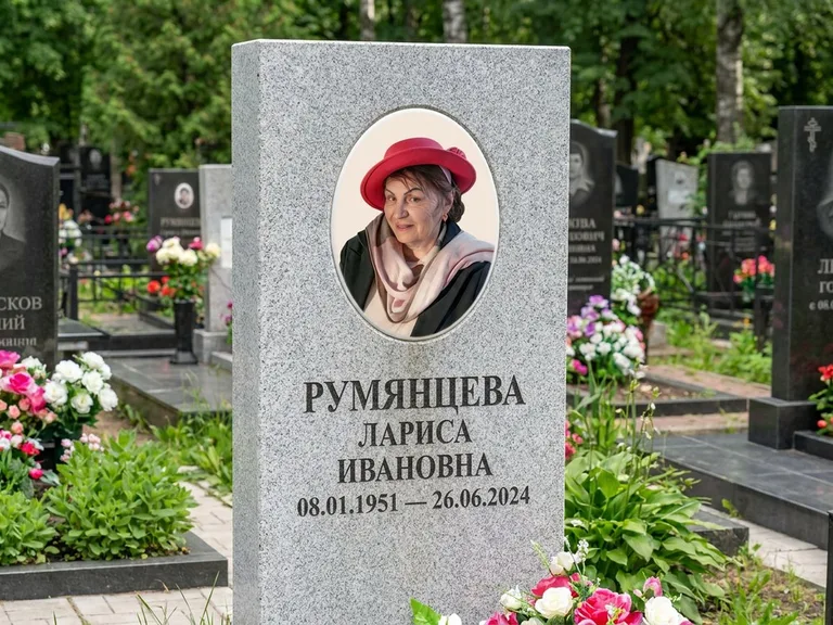 Портрет на памятнике в Новосибирске — Цветной портрет → овальная фотокерамика на светлом камне