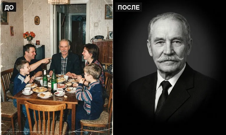 Ретушь фото на памятник — выделение из группового: до и после в Новосибирске