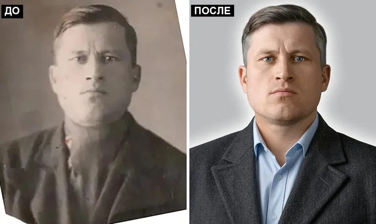 Ретушь фото на памятник — замена одежды: до и после в Новосибирске