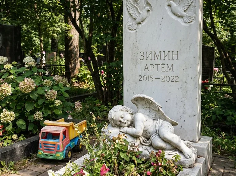 Спящий ангелочек на детском памятнике в Новосибирске