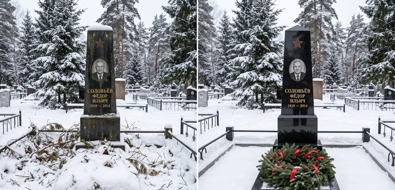 Уборка старого памятника до и после в Новосибирске