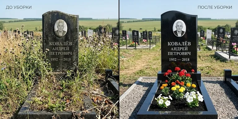 Уборка могилы до и после — ухоженный участок в Новосибирске
