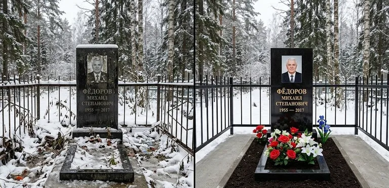Диптих №20: тротуарная плитка вокруг памятника отмыта аппаратом высокого давления в Новосибирске