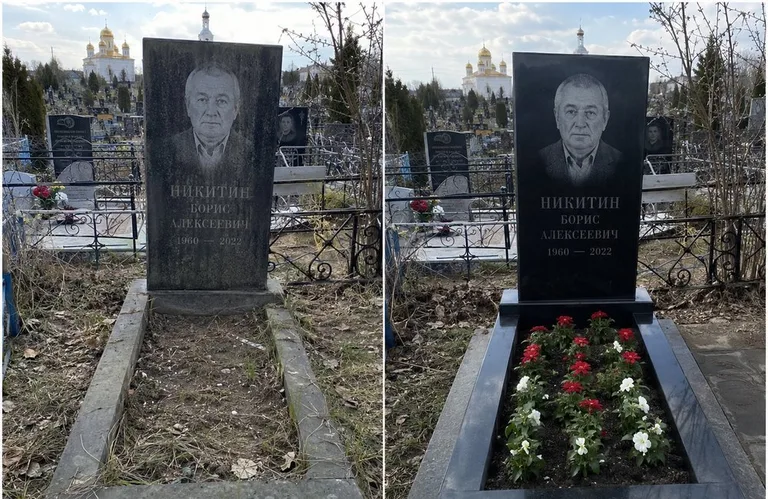 Диптих №3: покраска оградки и прополка цветника с тюльпанами — до и после в Новосибирске