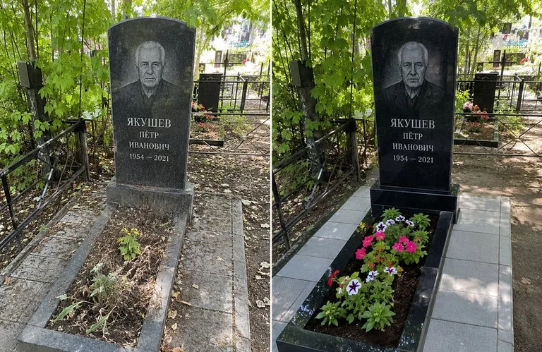 Диптих №15: мемориал с ажурной ковкой — лаковая подкраска прутьев и мойка стелы в Новосибирске