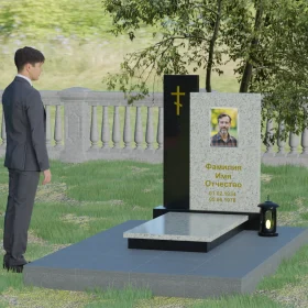 Православный вертикальный комбинированный памятник - П006