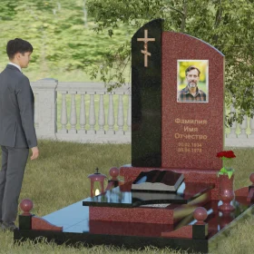 Комбинированный православный памятник вертикальный - П038