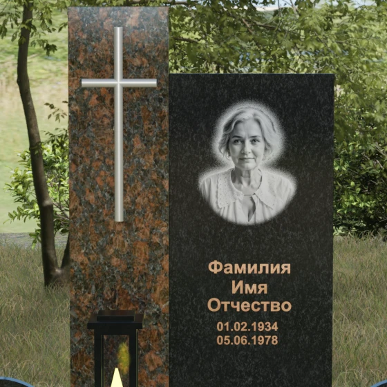 Комбинированный памятник с крестом, европейский дизайн, гранит Габбро-диабаз