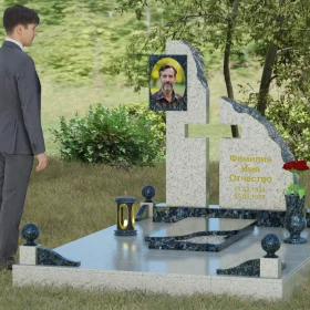 Комбинированный православный памятник вертикальный - П067