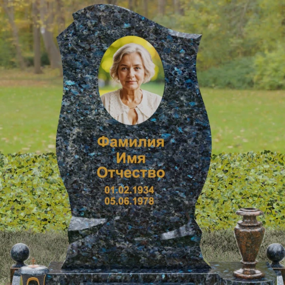 Мемориал с объемной драпировкой и волной из камня, гранит Блю Перл