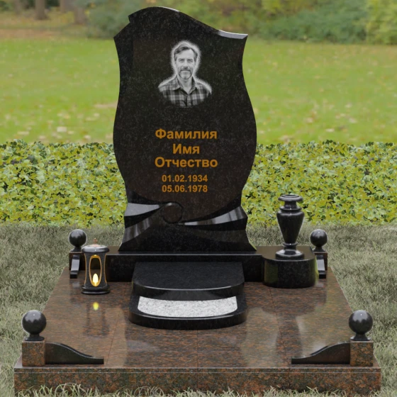 Мемориал с объемной драпировкой и волной из камня, гранит Габбро-диабаз, вид 2