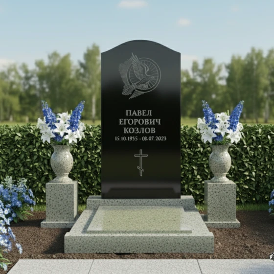 Памятник с парящим голубем и аркой, гранит Габбро-диабаз