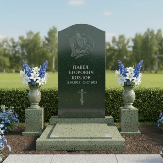Памятник с парящим голубем и аркой, гранит Балтик грин