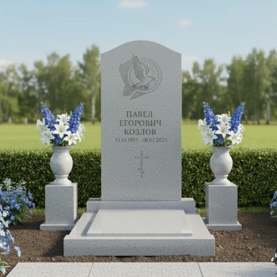 Памятник с парящим голубем и аркой, гранит Мансуровский
