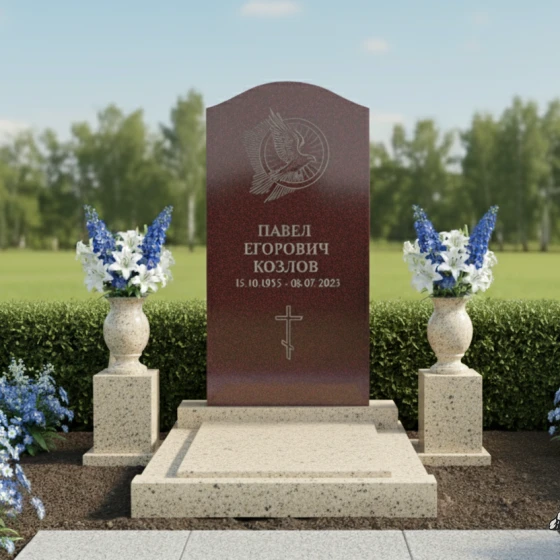 Памятник с парящим голубем и аркой, гранит Лезниковский