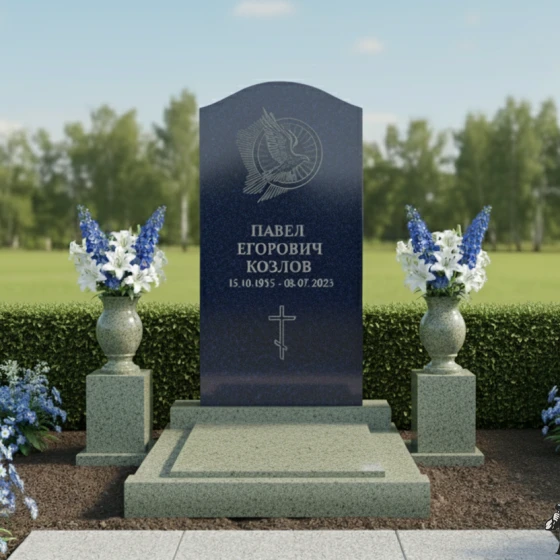 Памятник с парящим голубем и аркой, гранит Блю Перл
