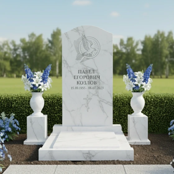 Памятник с парящим голубем и аркой, мрамор Тассос