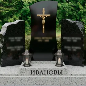 Мемориальный гранитный православный памятник для двоих вертикальный - ПН212