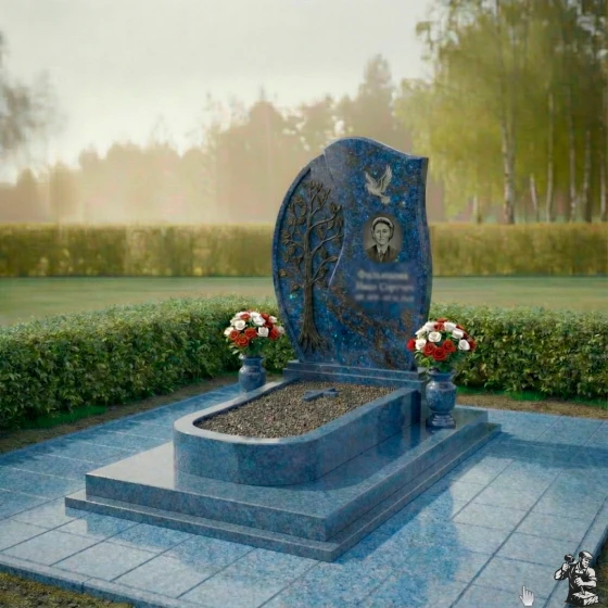 Гранитный мемориал с деревом и голубем, гранит Блю Перл