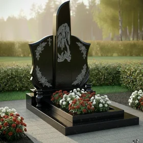 Мемориальный гранитный православный памятник вертикальный - ПН229