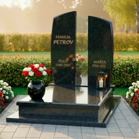 Элитный католический памятник с крестом из гранита и стекла - ПН237