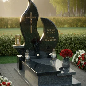 Гранитный православный памятник с крестом для мемориального комплекса - ПН239