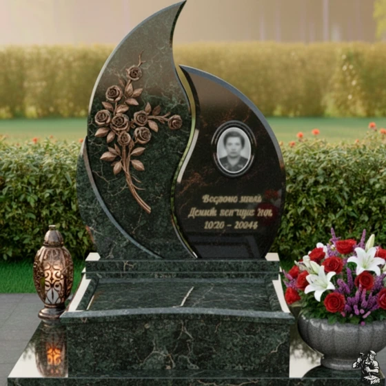 Комбинированный памятник из мрамора и гранита, гранит Балтик грин