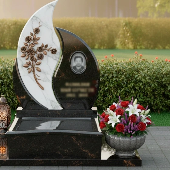 Комбинированный памятник из мрамора и гранита, гранит амфиболит