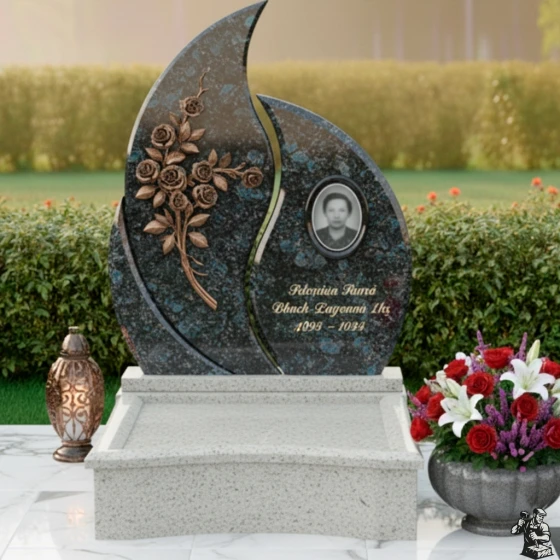 Комбинированный памятник из мрамора и гранита, гранит Блю Перл