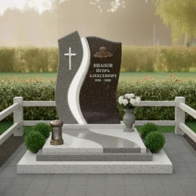 Комбинированный православный вертикальный памятник - ПН351